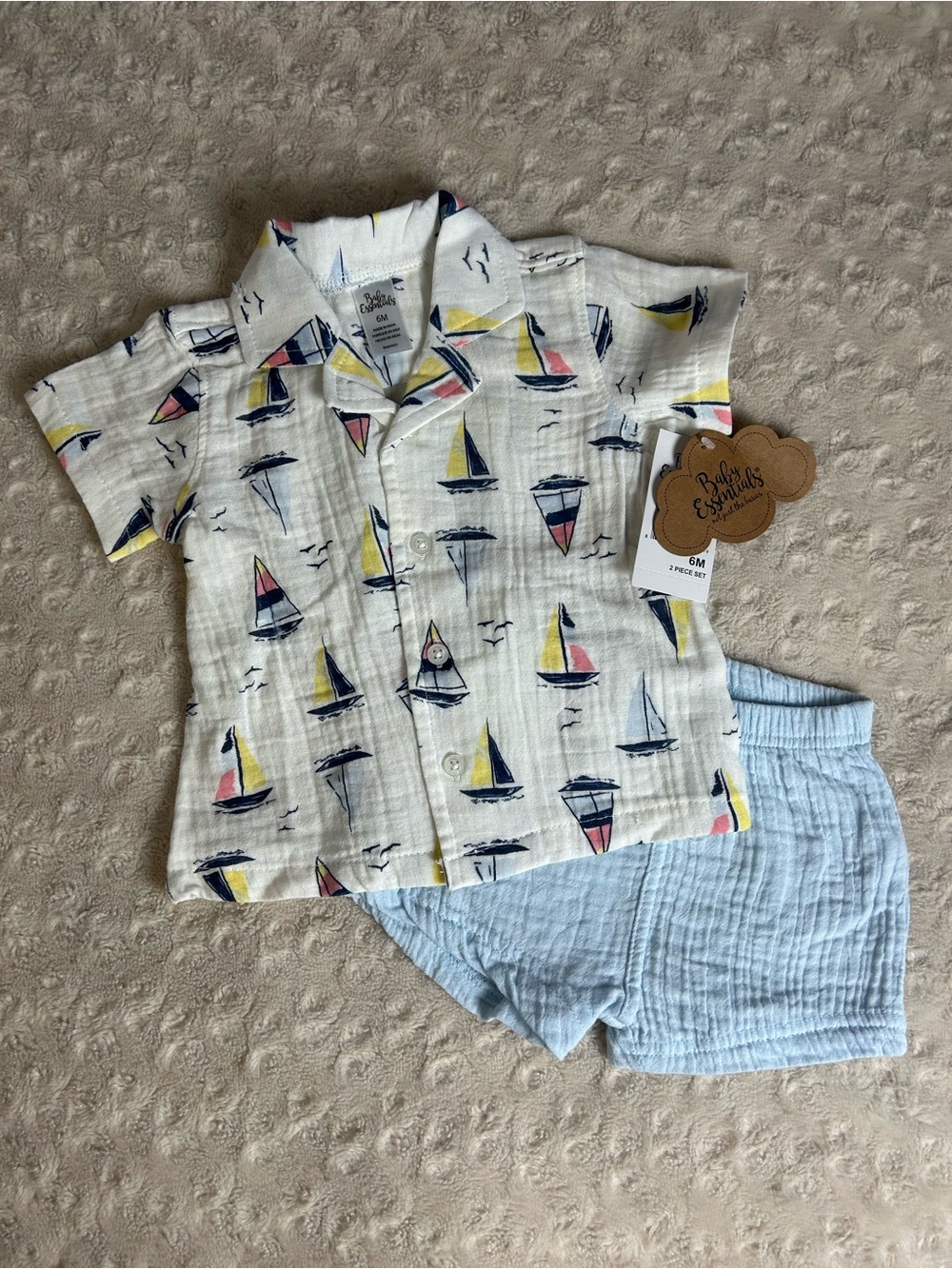 Baby Essentials Boy Sailboat Outfit Size 6 Months